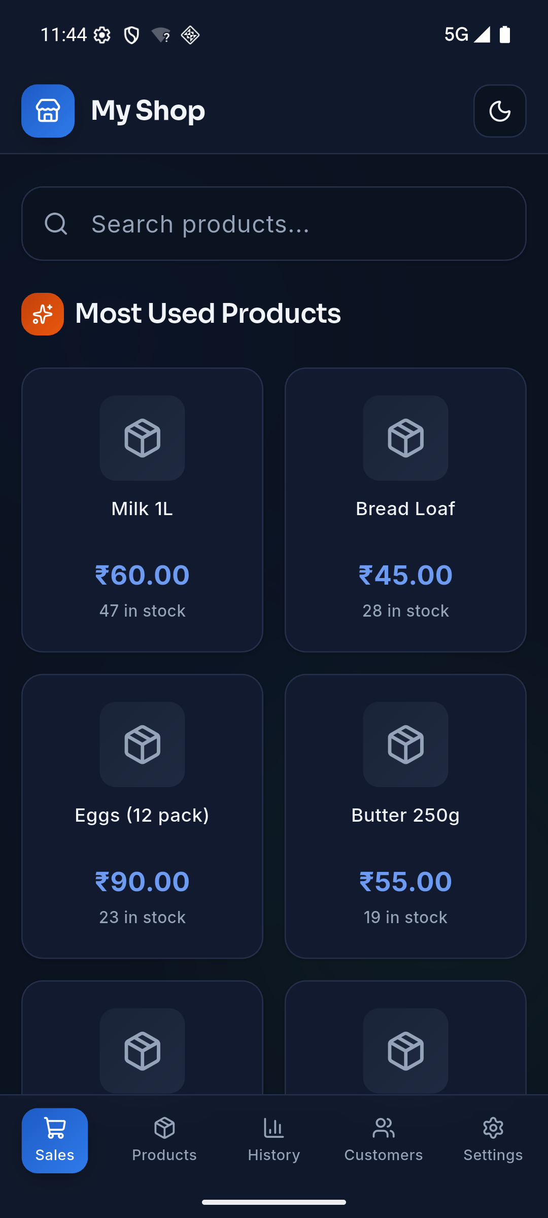 Thyantra Billing in dark mode